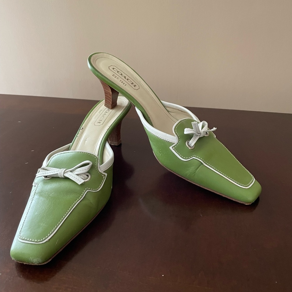 Coach Green and White Marielle Slides